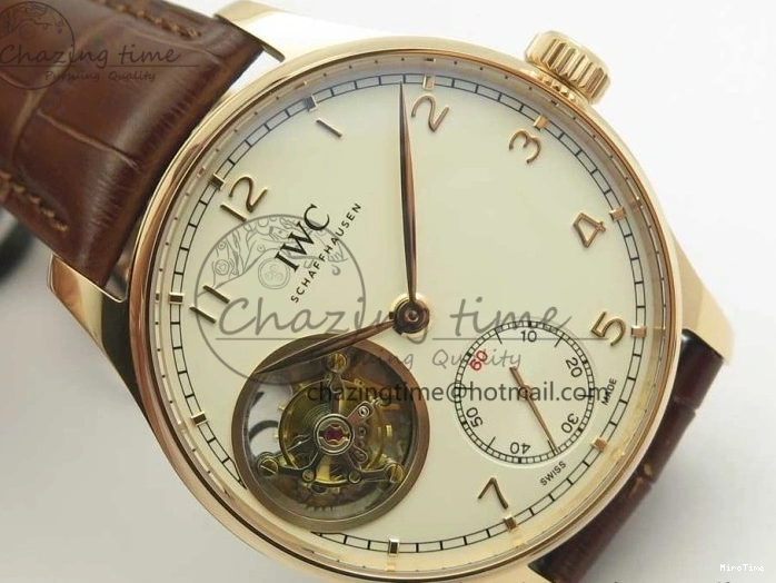 MIROTIME 0501 Portuguese Tourbillon IW5463 RG ZF Best Edition White Dial on Brown Leather Strap Stylish 7174
